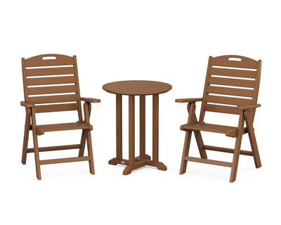 Nautical Folding Highback Chair 3-Piece Round Bistro Dining Set