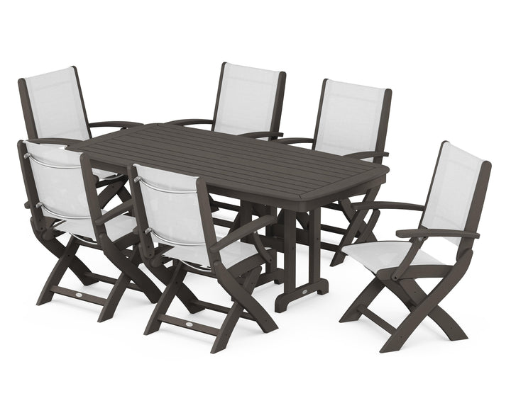 POLYWOOD® Coastal Folding Arm Chair 7-Piece Dining Set