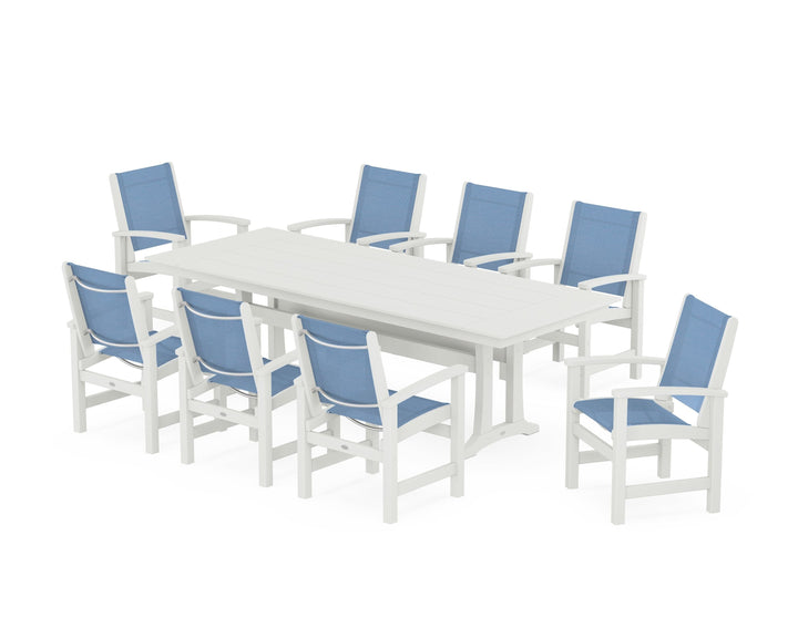 POLYWOOD® Coastal 9-Piece Farmhouse Dining Set with Trestle Legs