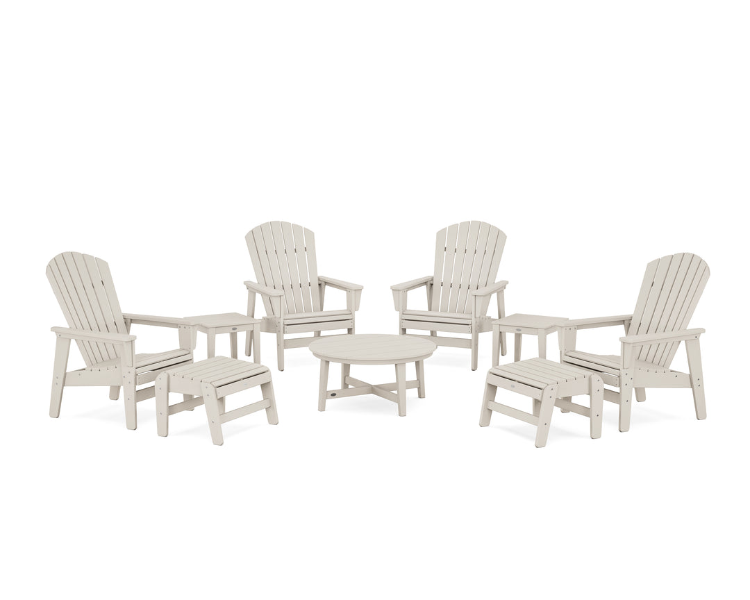 POLYWOOD® Nautical Grand Upright Adirondack 9-Piece Conversation Set