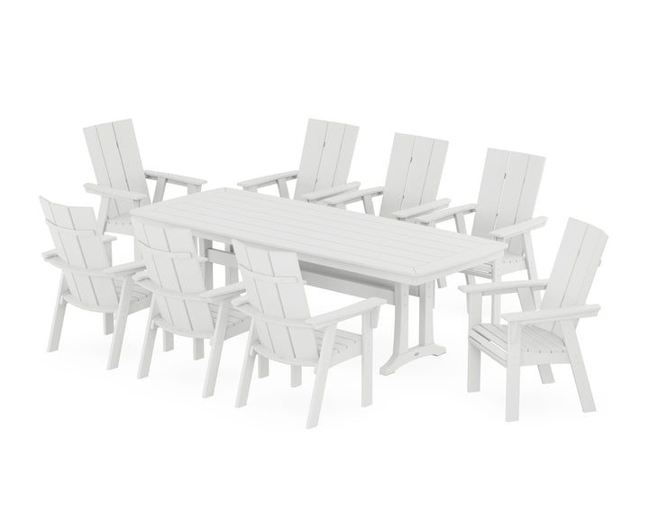 POLYWOOD® Modern Curveback Adirondack 9-Piece Dining Set with Trestle Legs