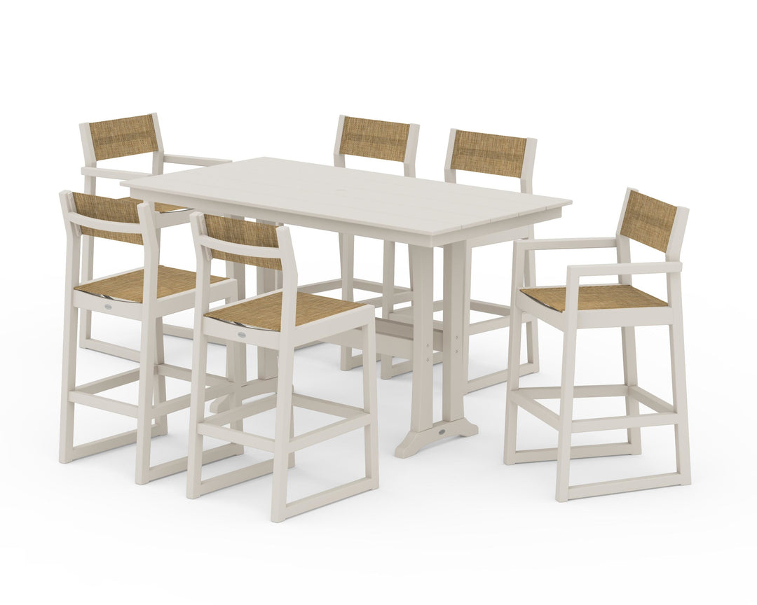 POLYWOOD® EDGE Sling 7-Piece Farmhouse Bar Set with Trestle Legs