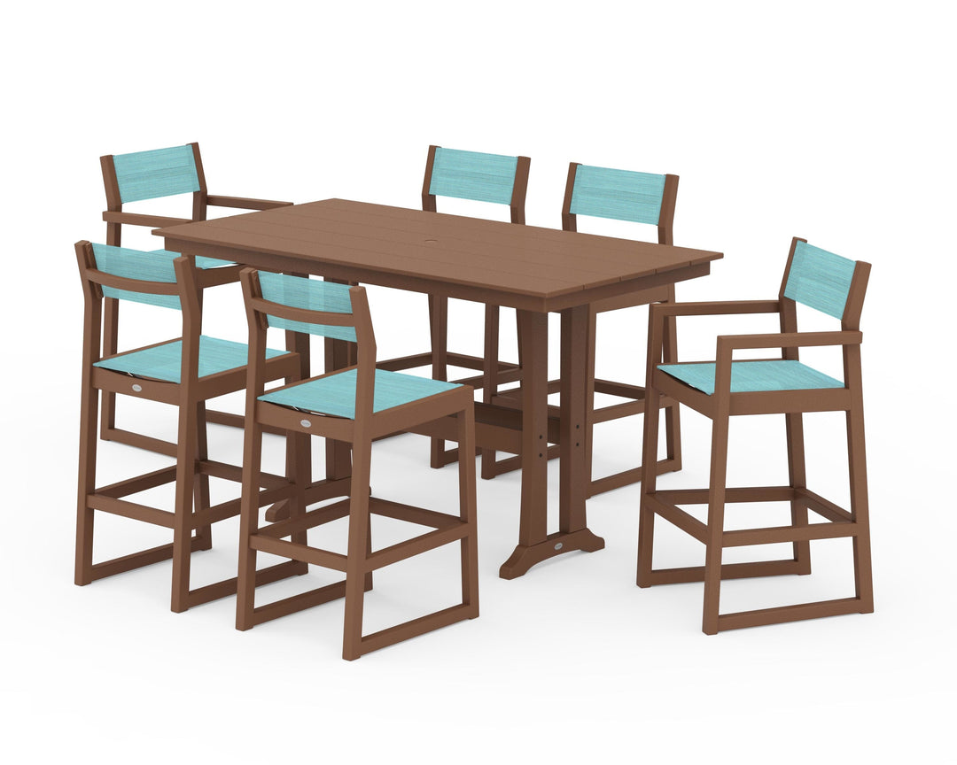 POLYWOOD® EDGE Sling 7-Piece Farmhouse Bar Set with Trestle Legs