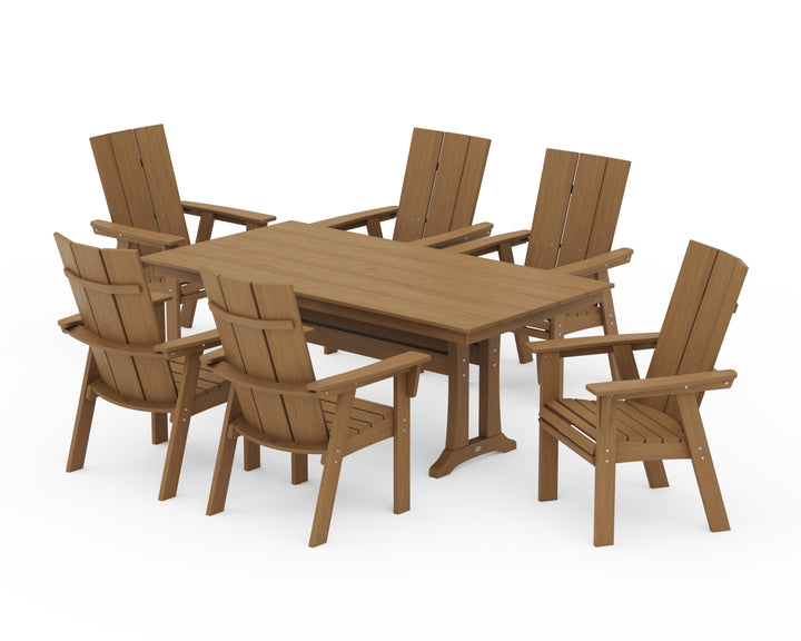 POLYWOOD® Modern Curveback Adirondack 7-Piece Farmhouse Dining Set with Trestle Legs