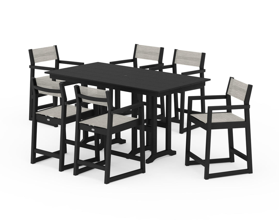 POLYWOOD® EDGE Sling Arm Chair 7-Piece Farmhouse Counter Set