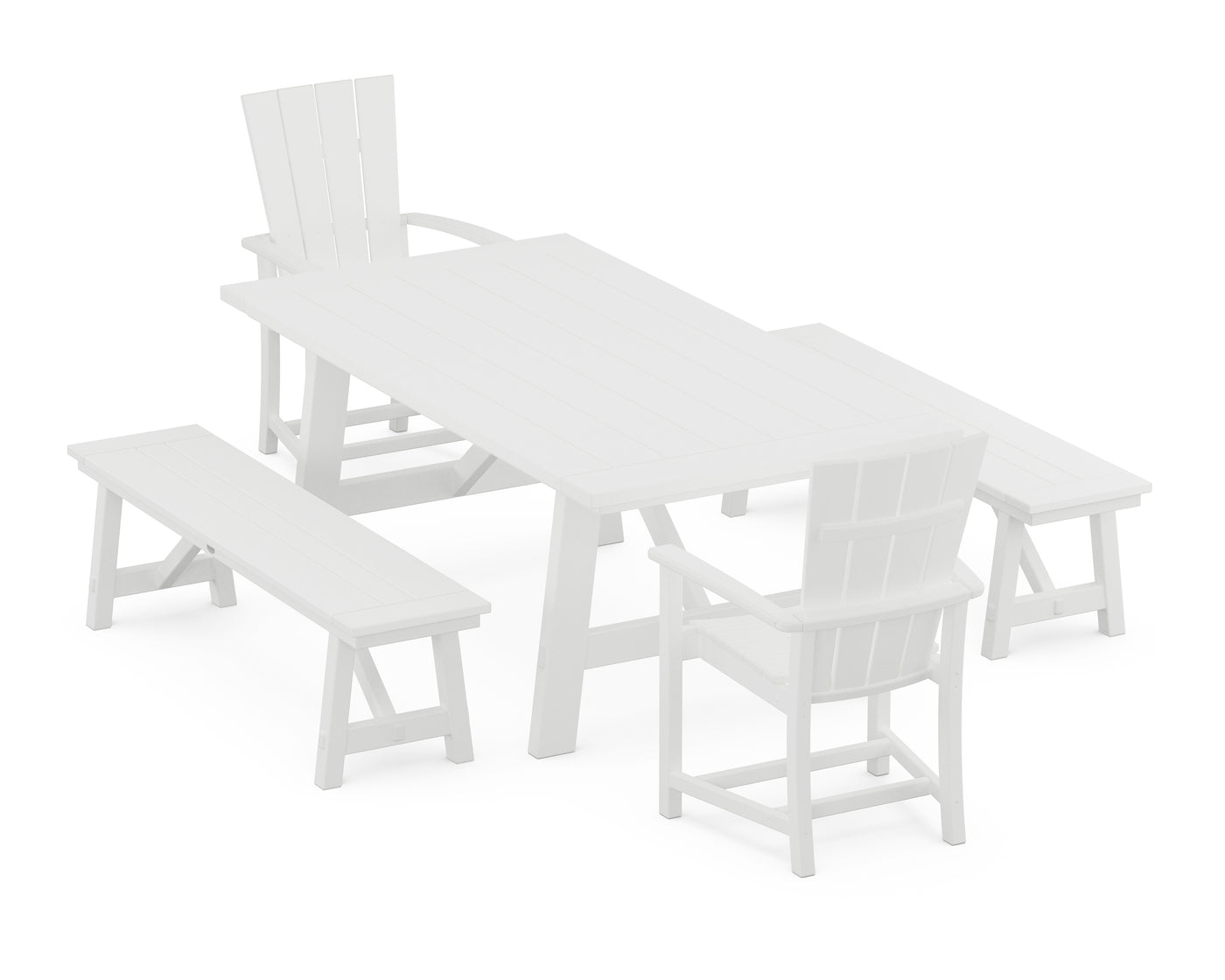 Quattro 5-Piece Rustic Farmhouse Dining Set With Benches