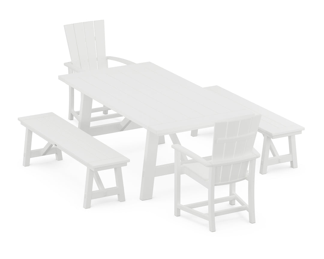 POLYWOOD® Quattro 5-Piece Rustic Farmhouse Dining Set With Benches