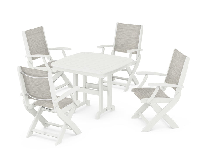POLYWOOD® Coastal Folding Chair 5-Piece Dining Set