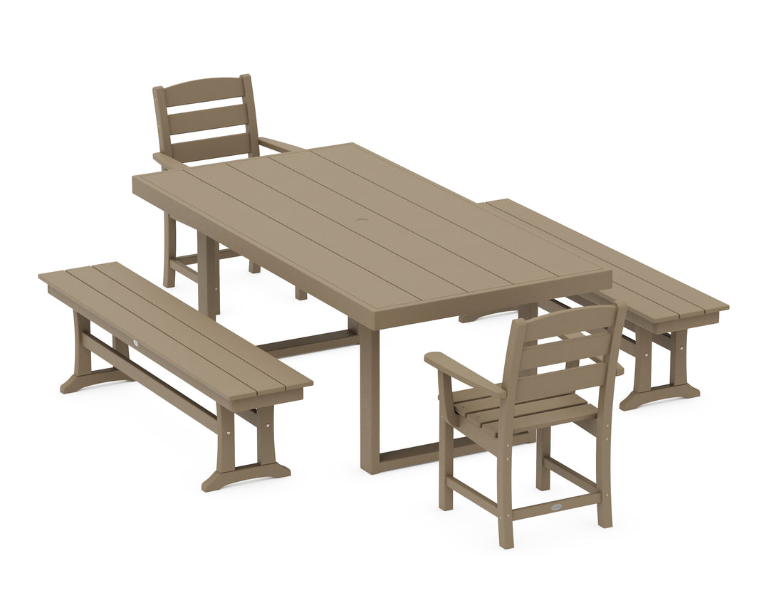 POLYWOOD® Lakeside 5-Piece Dining Set with Benches