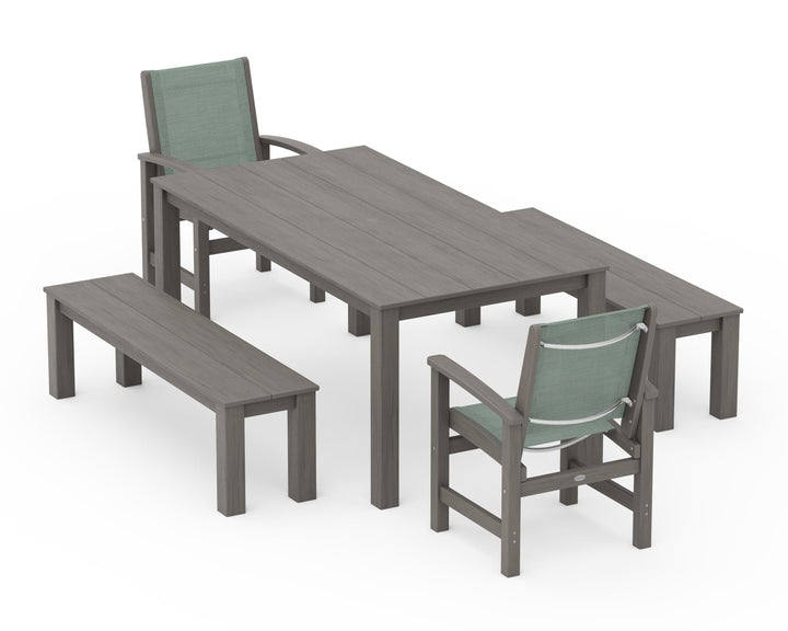 POLYWOOD® Coastal 5-Piece Parsons Dining Set with Benches