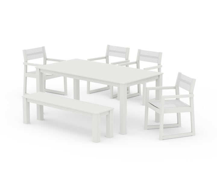 POLYWOOD® EDGE Sling Arm Chair 6-Piece Parsons Dining Set with Bench