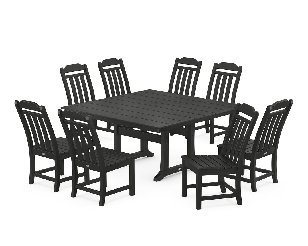 Country Living Cottage 9-Piece Square Farmhouse Side Chair Dining Set with Trestle Legs