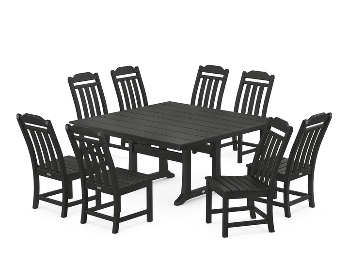 Country Living Cottage 9-Piece Square Farmhouse Side Chair Dining Set with Trestle Legs