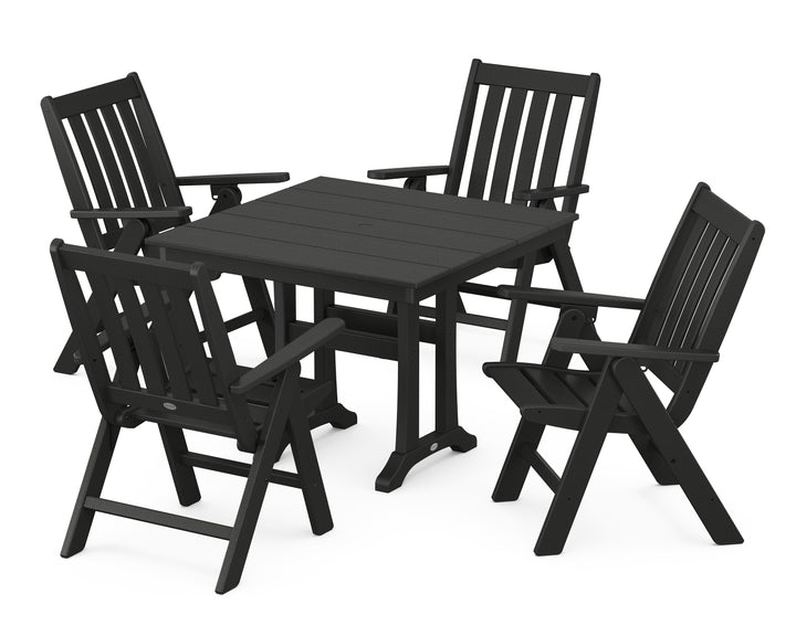 POLYWOOD® Vineyard Folding 5-Piece Farmhouse Dining Set With Trestle Legs