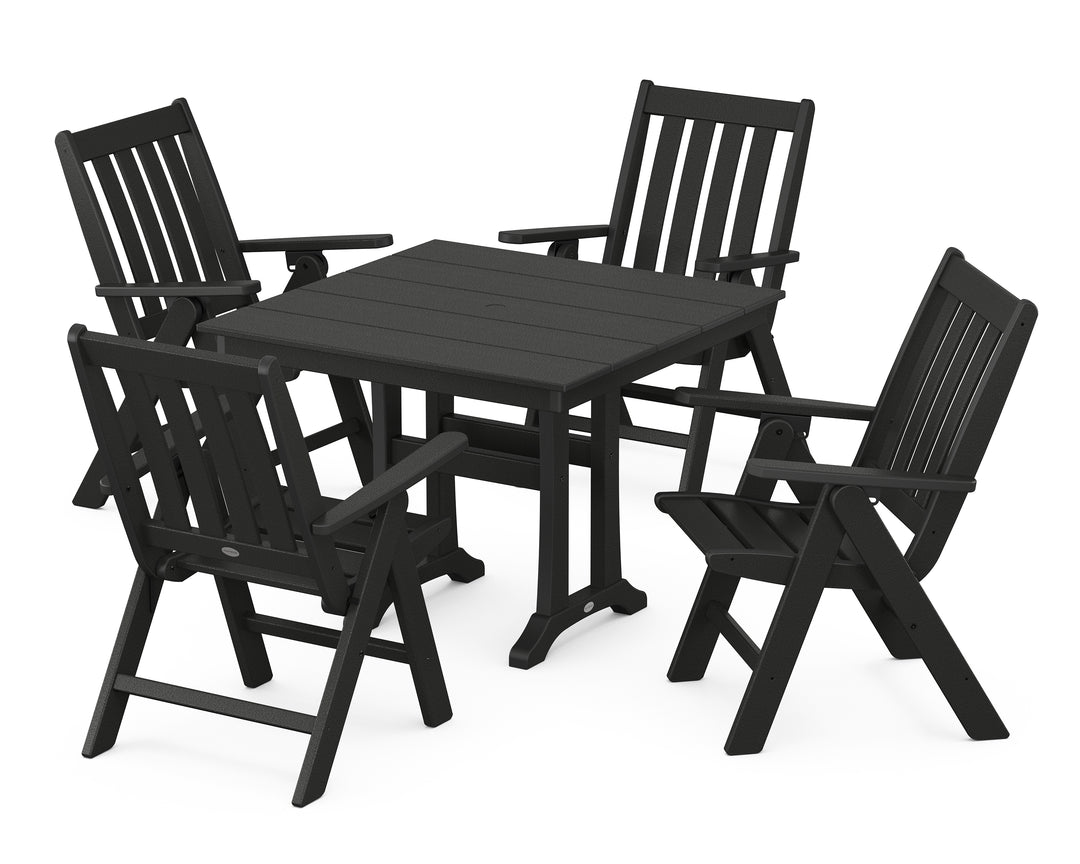 POLYWOOD® Vineyard Folding 5-Piece Farmhouse Dining Set With Trestle Legs