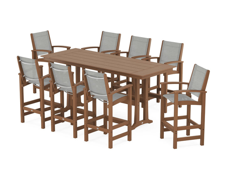 POLYWOOD® Coastal 9-Piece Farmhouse Bar Set with Trestle Legs