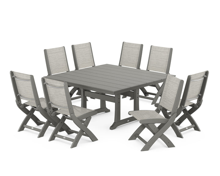 POLYWOOD® Coastal Folding Side Chair 9-Piece Farmhouse Dining Set