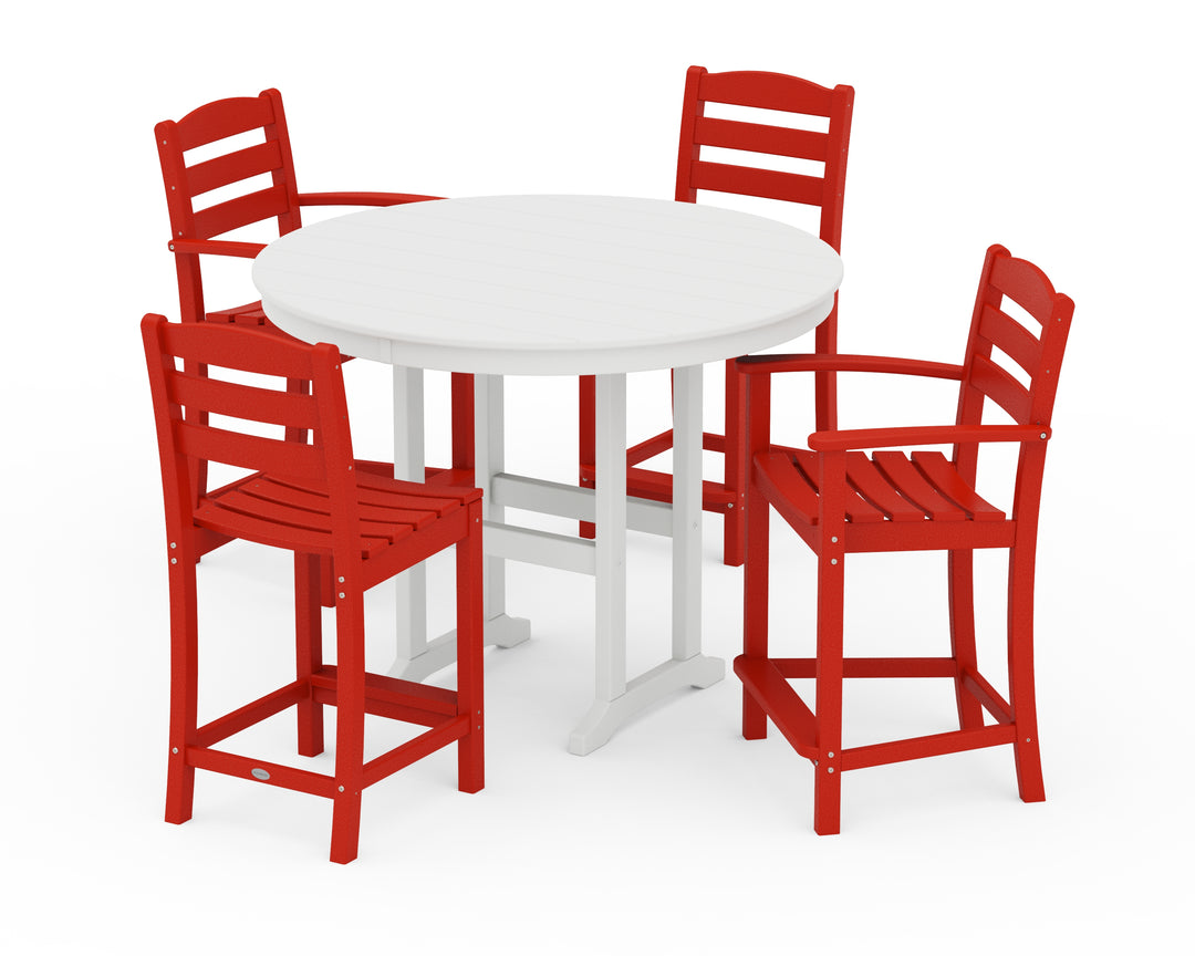 POLYWOOD® La Casa Café 5-Piece Round Farmhouse Counter Dining Set