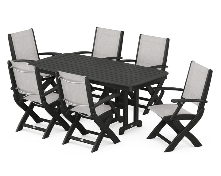 POLYWOOD® Coastal Folding Arm Chair 7-Piece Dining Set
