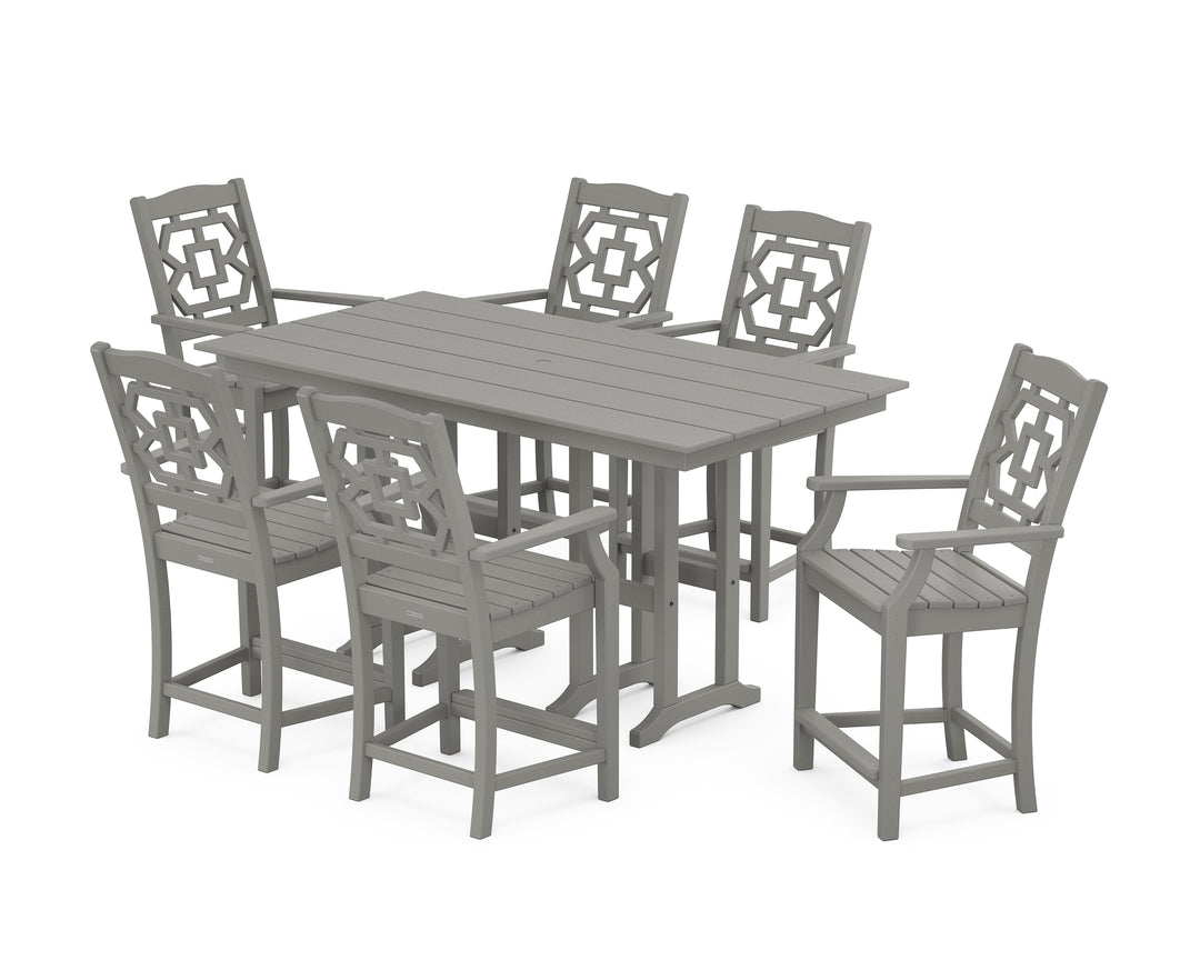 Martha Stewart by POLYWOOD® Chinoiserie Arm Chair 7-Piece Farmhouse Counter Set