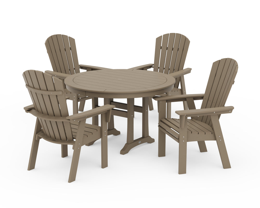 POLYWOOD® Nautical Curveback Adirondack 5-Piece Round Dining Set with Trestle Legs