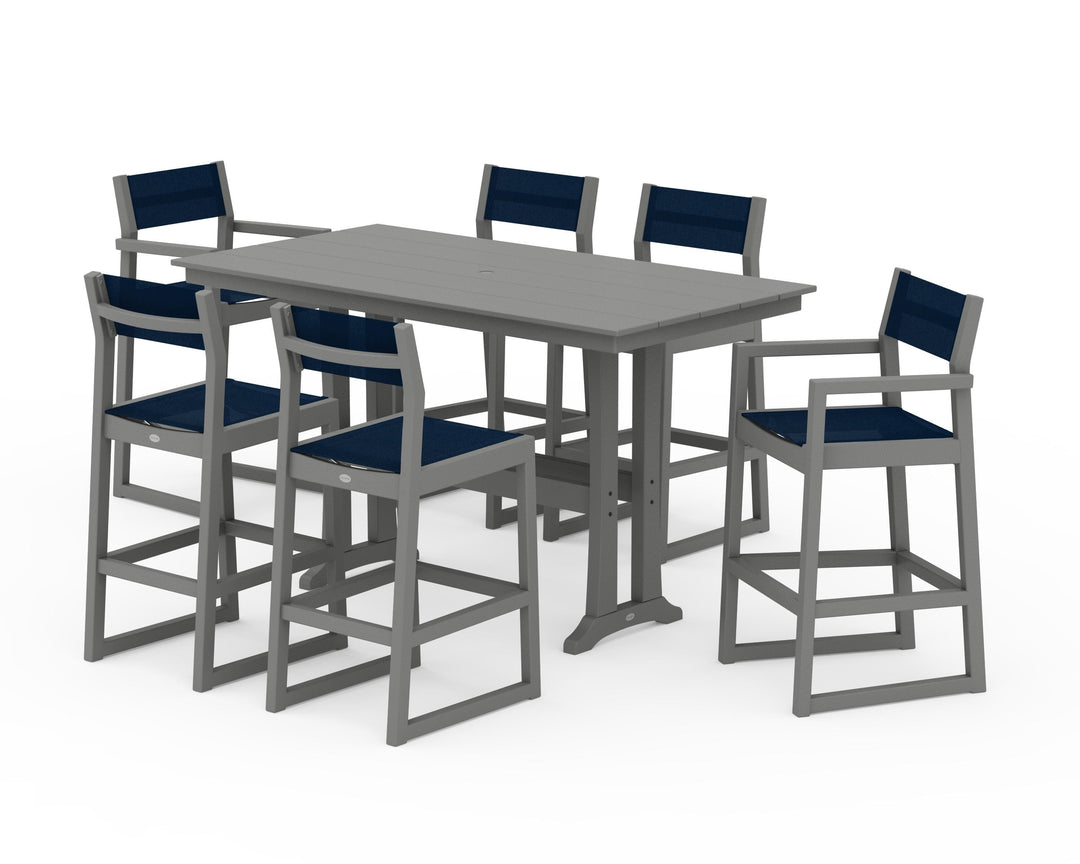 POLYWOOD® EDGE Sling 7-Piece Farmhouse Bar Set with Trestle Legs