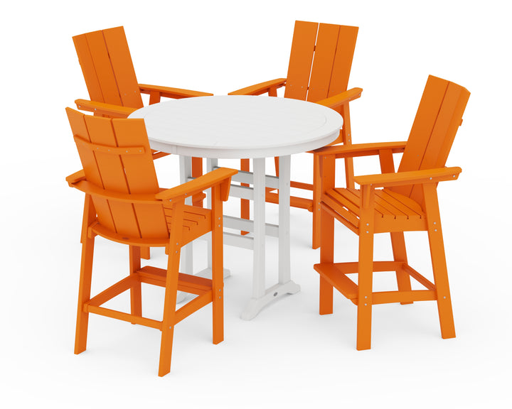 POLYWOOD® Modern Curveback Adirondack 5-Piece Nautical Trestle Bar Set