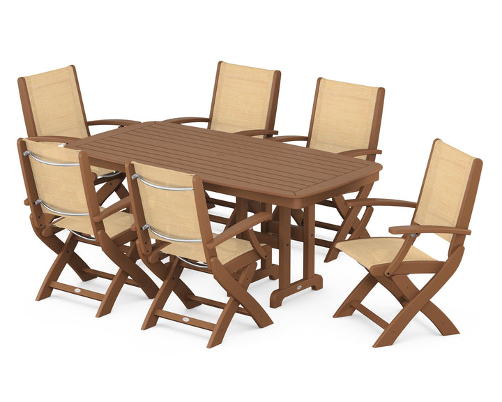 POLYWOOD® Coastal Folding Arm Chair 7-Piece Dining Set