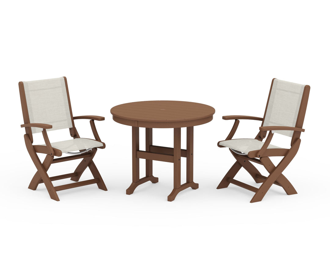 POLYWOOD® Coastal Folding Chair 3-Piece Round Dining Set