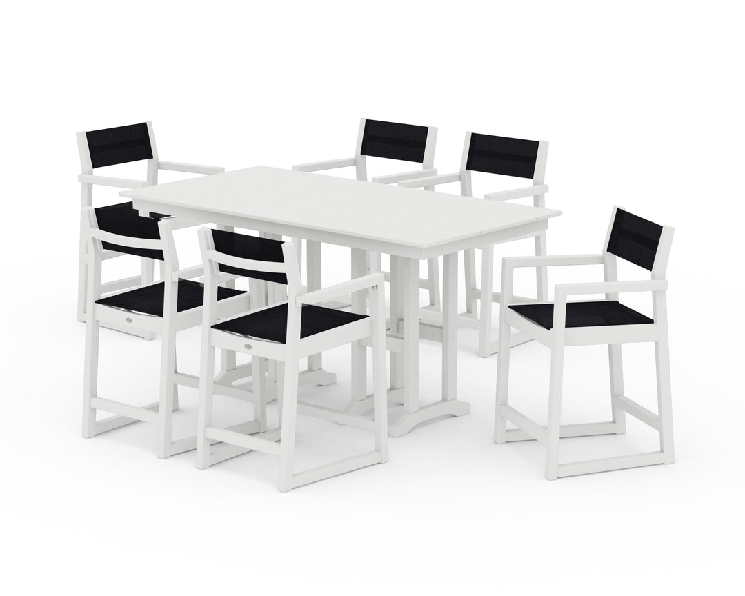 POLYWOOD® EDGE Sling Arm Chair 7-Piece Farmhouse Counter Set