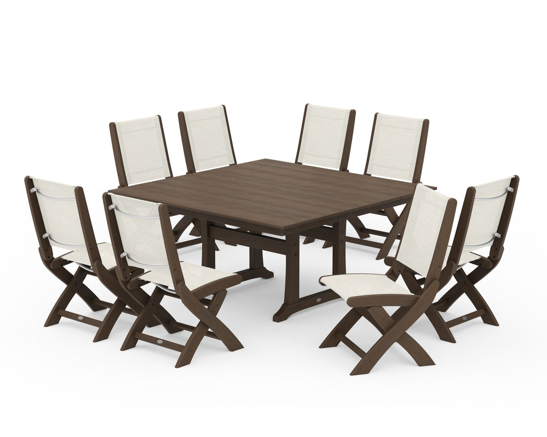 POLYWOOD® Coastal Folding Side Chair 9-Piece Farmhouse Dining Set