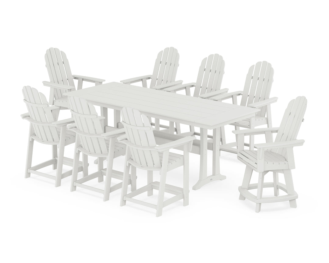 POLYWOOD® Vineyard Curveback Adirondack Swivel 9-Piece Farmhouse Counter Set with Trestle Legs