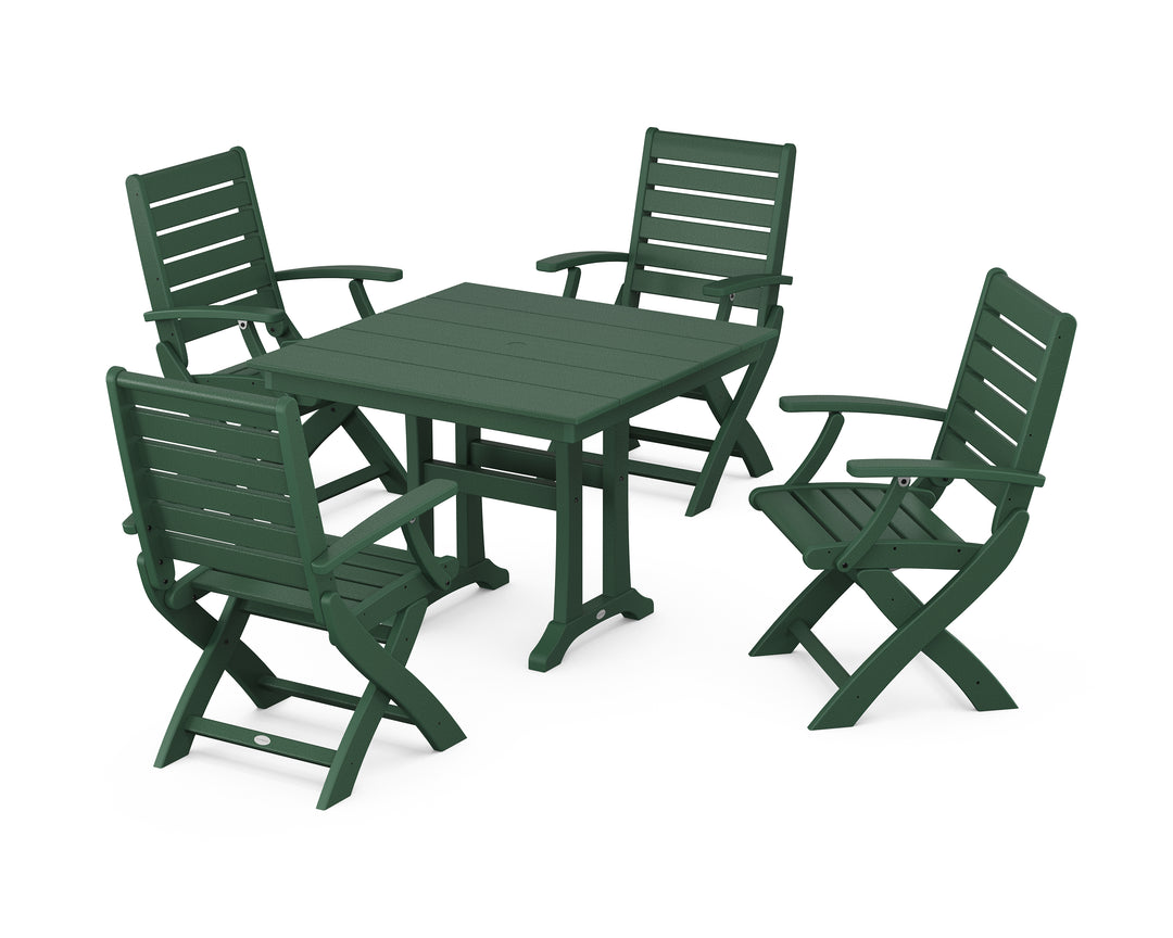 POLYWOOD® Signature Folding Chair 5-Piece Farmhouse Dining Set With Trestle Legs