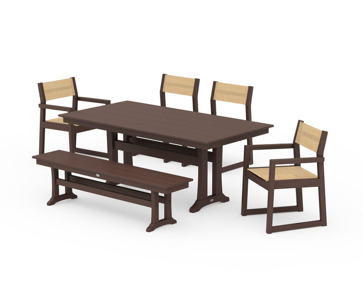 POLYWOOD® EDGE Sling 6-Piece Farmhouse Dining Set With Trestle Legs