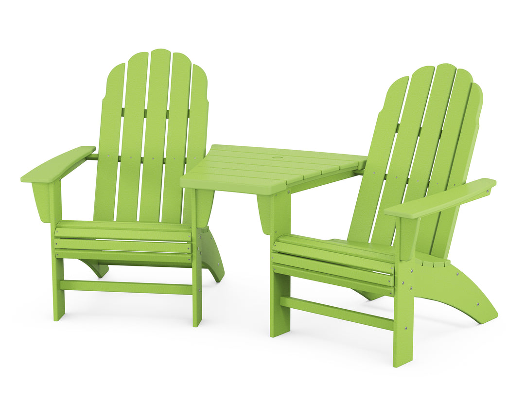 POLYWOOD® Vineyard 3-Piece Curveback Adirondack Set with Angled Connecting Table