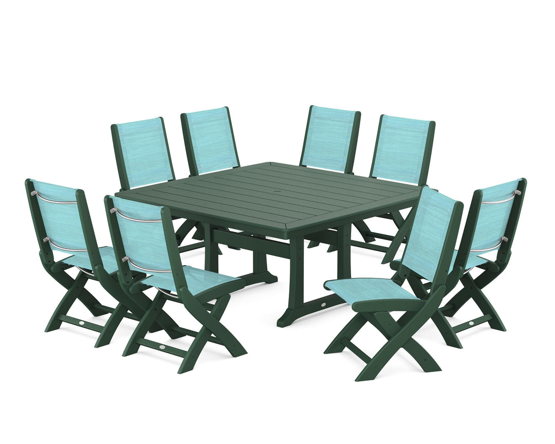 POLYWOOD® Coastal Folding Side Chair 9-Piece Dining Set with Trestle Legs
