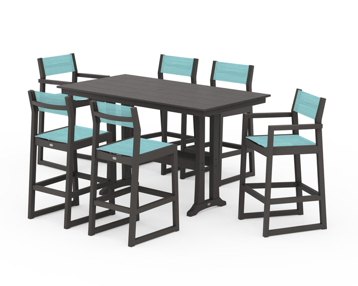 POLYWOOD® EDGE Sling 7-Piece Farmhouse Bar Set with Trestle Legs