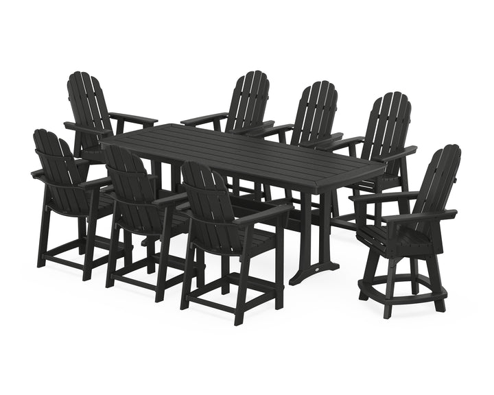 POLYWOOD® Vineyard Curveback Adirondack Swivel 9-Piece Counter Set with Trestle Legs