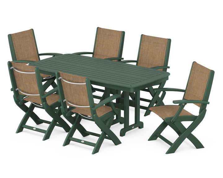 POLYWOOD® Coastal Folding Arm Chair 7-Piece Dining Set