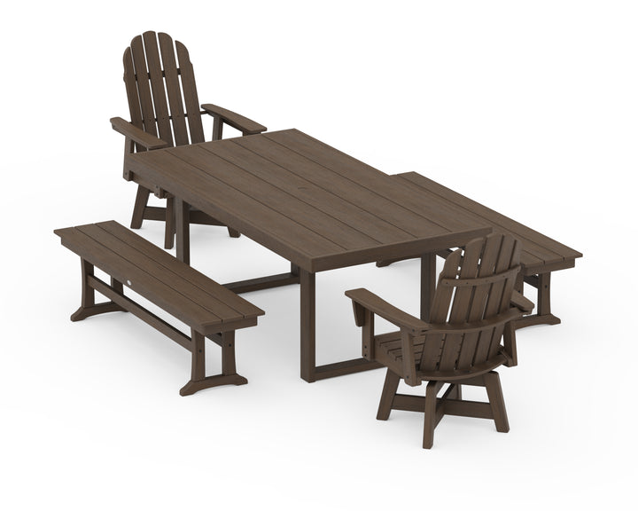 POLYWOOD® Vineyard Curveback Adirondack Swivel Chair 5-Piece Dining Set with Benches