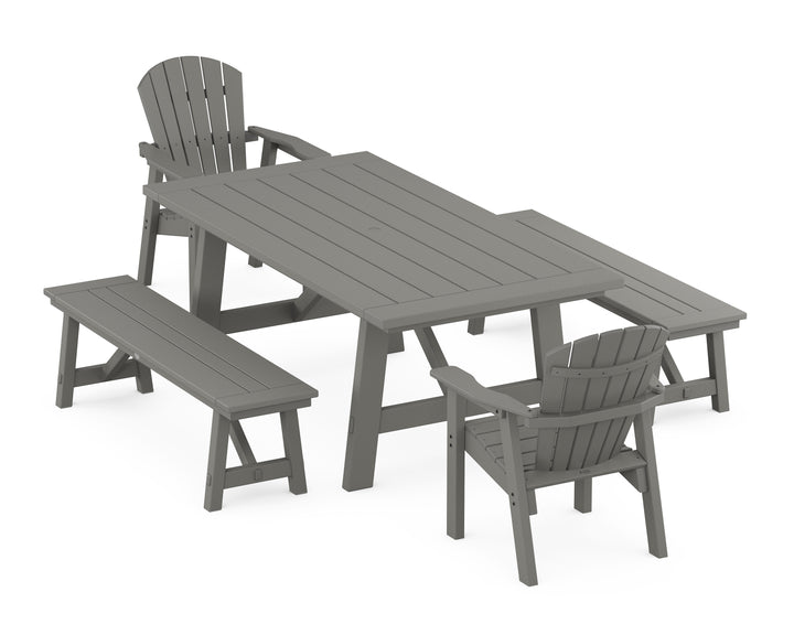 POLYWOOD® Seashell 5-Piece Rustic Farmhouse Dining Set With Benches