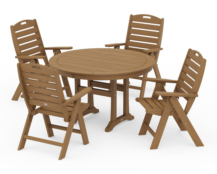POLYWOOD® Nautical Highback Chair 5-Piece Round Dining Set with Trestle Legs