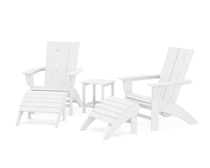 POLYWOOD® Modern Curveback Adirondack Chair 5-Piece Set with Ottomans and 18" Side Table