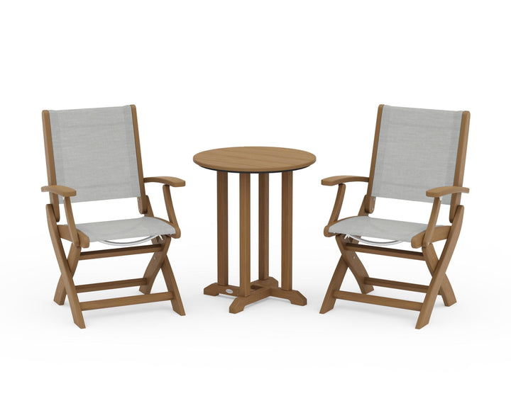 POLYWOOD® Coastal Folding 3-Piece Round Bistro Dining Set