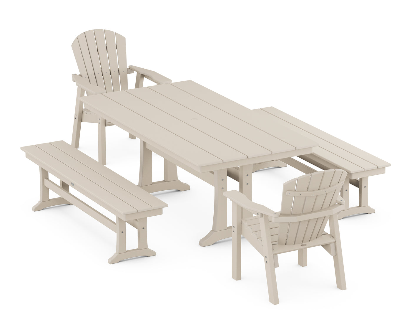 Seashell 5-Piece Farmhouse Dining Set With Trestle Legs