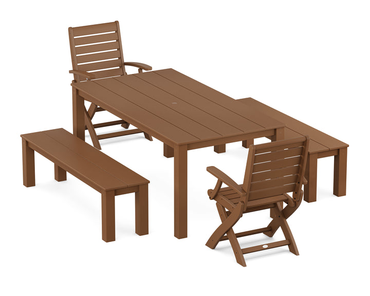 POLYWOOD® Signature Folding Chair 5-Piece Parsons Dining Set with Benches