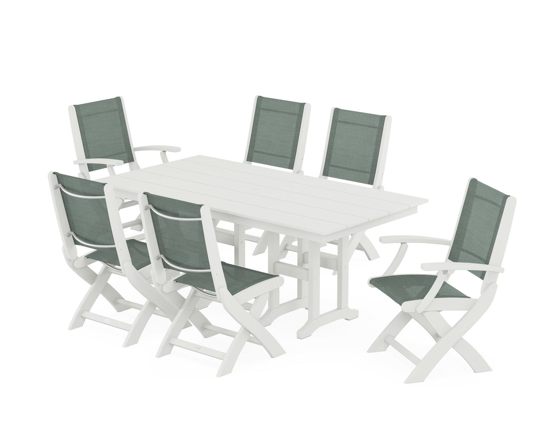 POLYWOOD® Coastal Folding Chair 7-Piece Farmhouse Dining Set