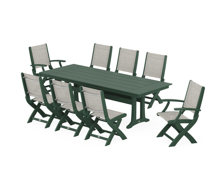 POLYWOOD® Coastal 9-Piece Folding Dining Chair Farmhouse Dining Set with Trestle Legs