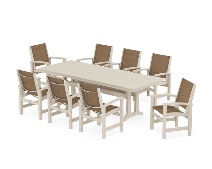 POLYWOOD® Coastal 9-Piece Farmhouse Dining Set with Trestle Legs