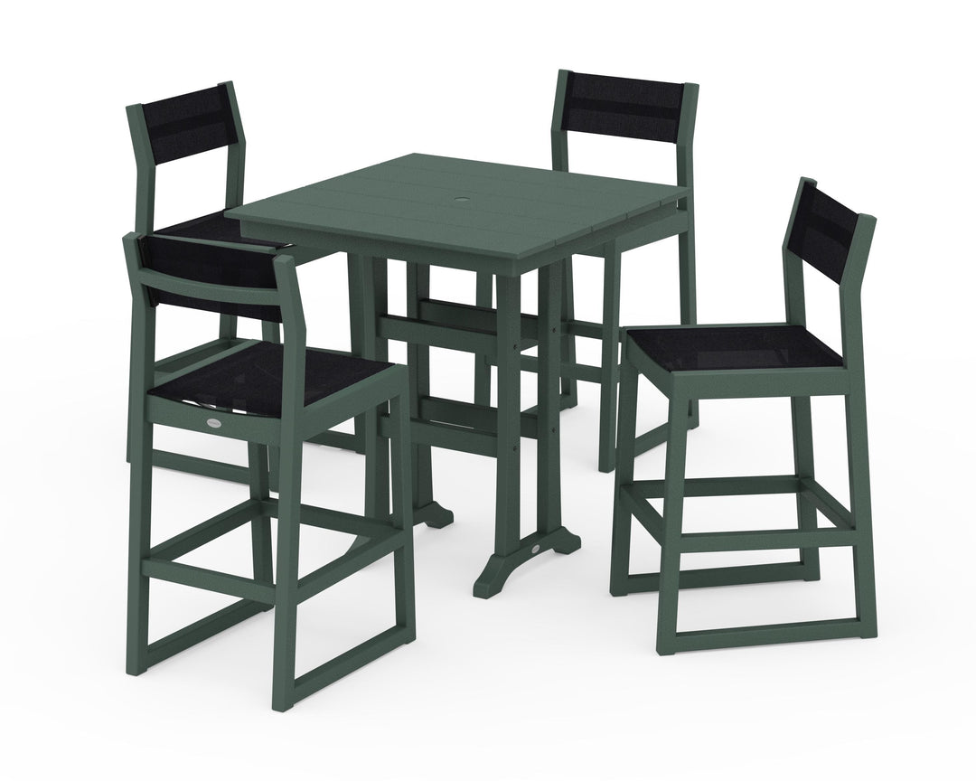 POLYWOOD® EDGE Sling Arm Chair 5-Piece Farmhouse Bar Set with Trestle Legs